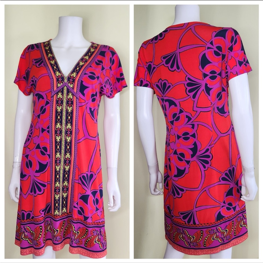 Hale Bob Red and Purple Floral Dress